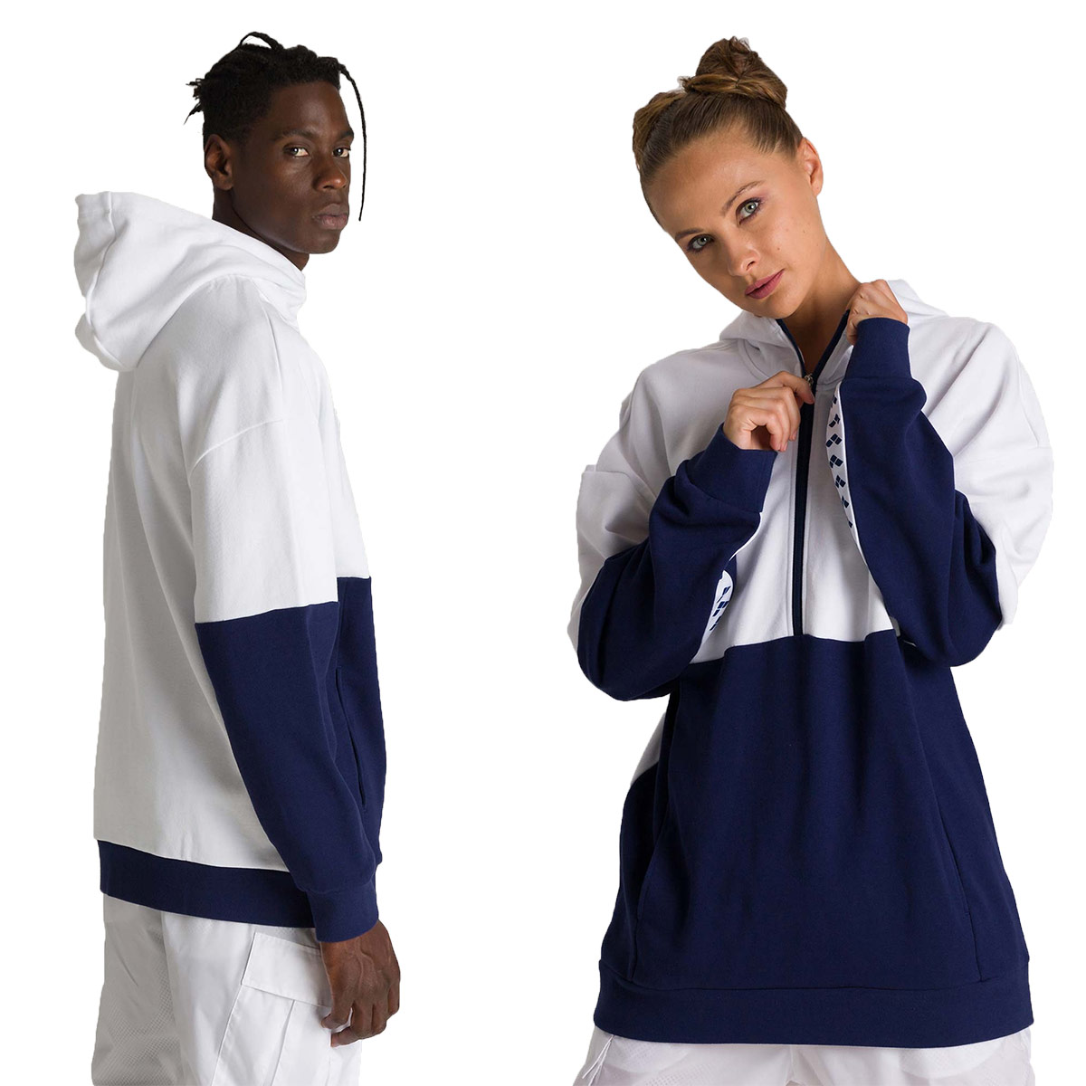 Arena Team 1/2 Zip Hooded Sweater - Navy Blue/ White