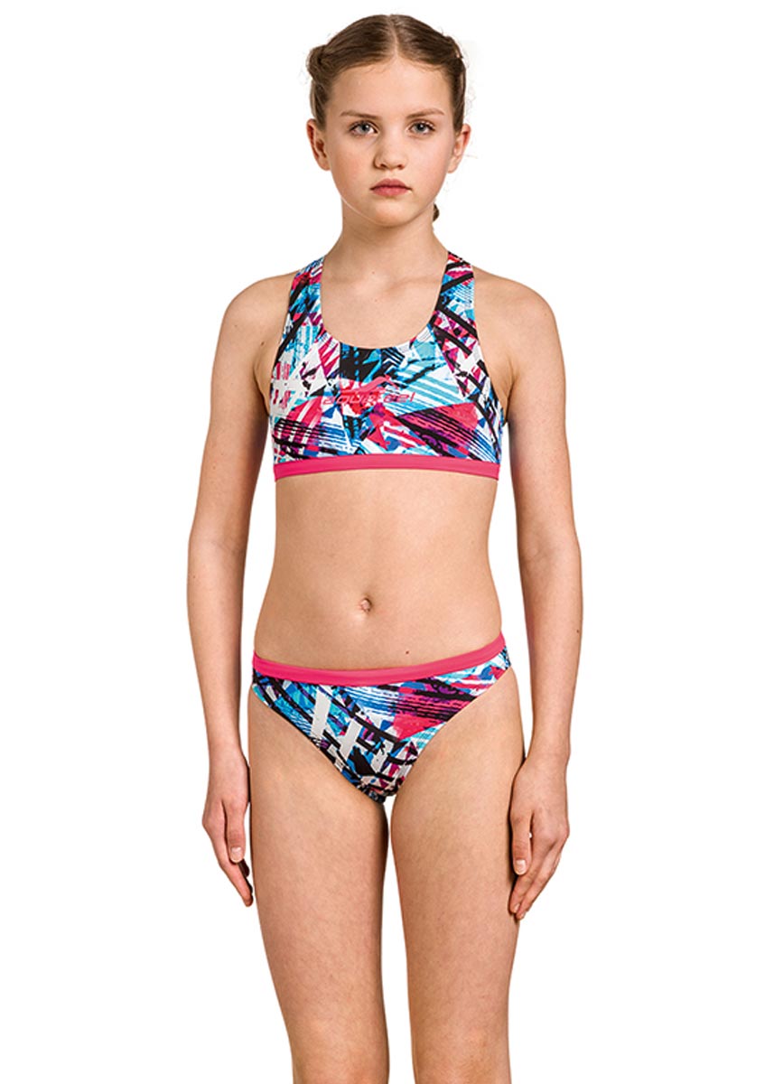 Aquafeel Girl's Colour Quake Racerback Swim Bikini - White / Blue
