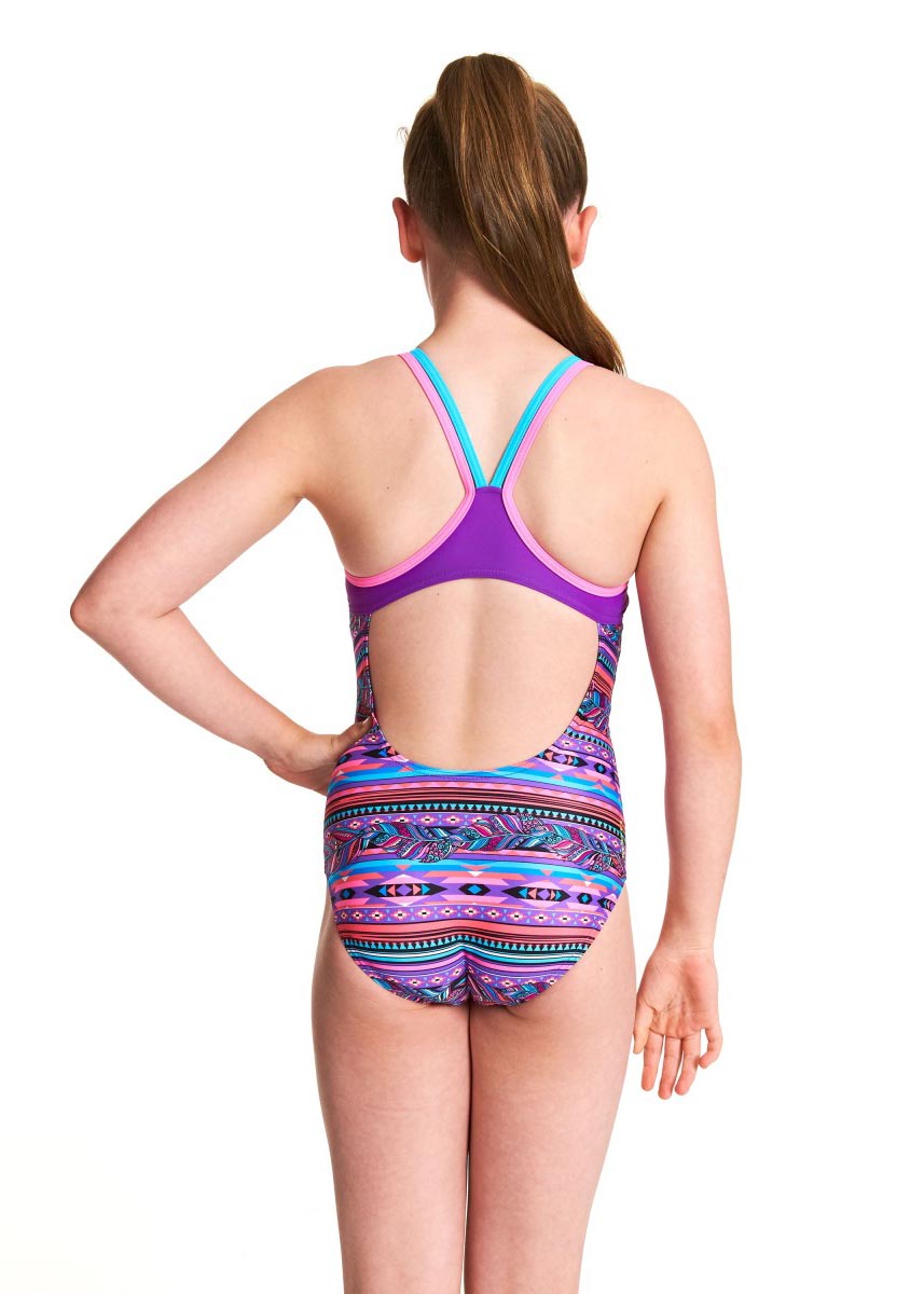 Zoggs Girl's Aztec Plume Duoback Swimsuit - Multi