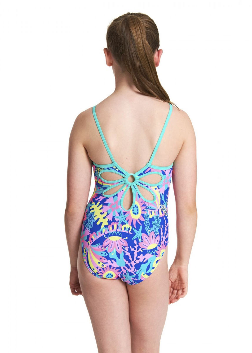 Zoggs Girl's Ocean Play Yaroomba Floral Swimsuit - Blue / Multi