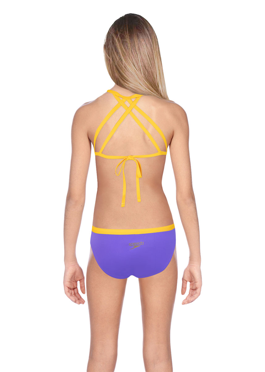Speedo Girl's Solid Swim Bikini Brief - Ultra Violet / Mango