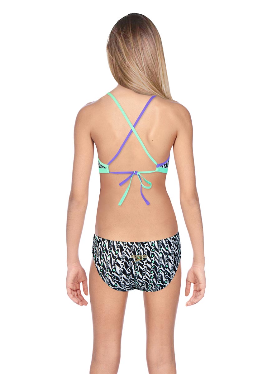 Speedo Girl's ElectricStripe Allover Tie-Back Swim Bikini Top