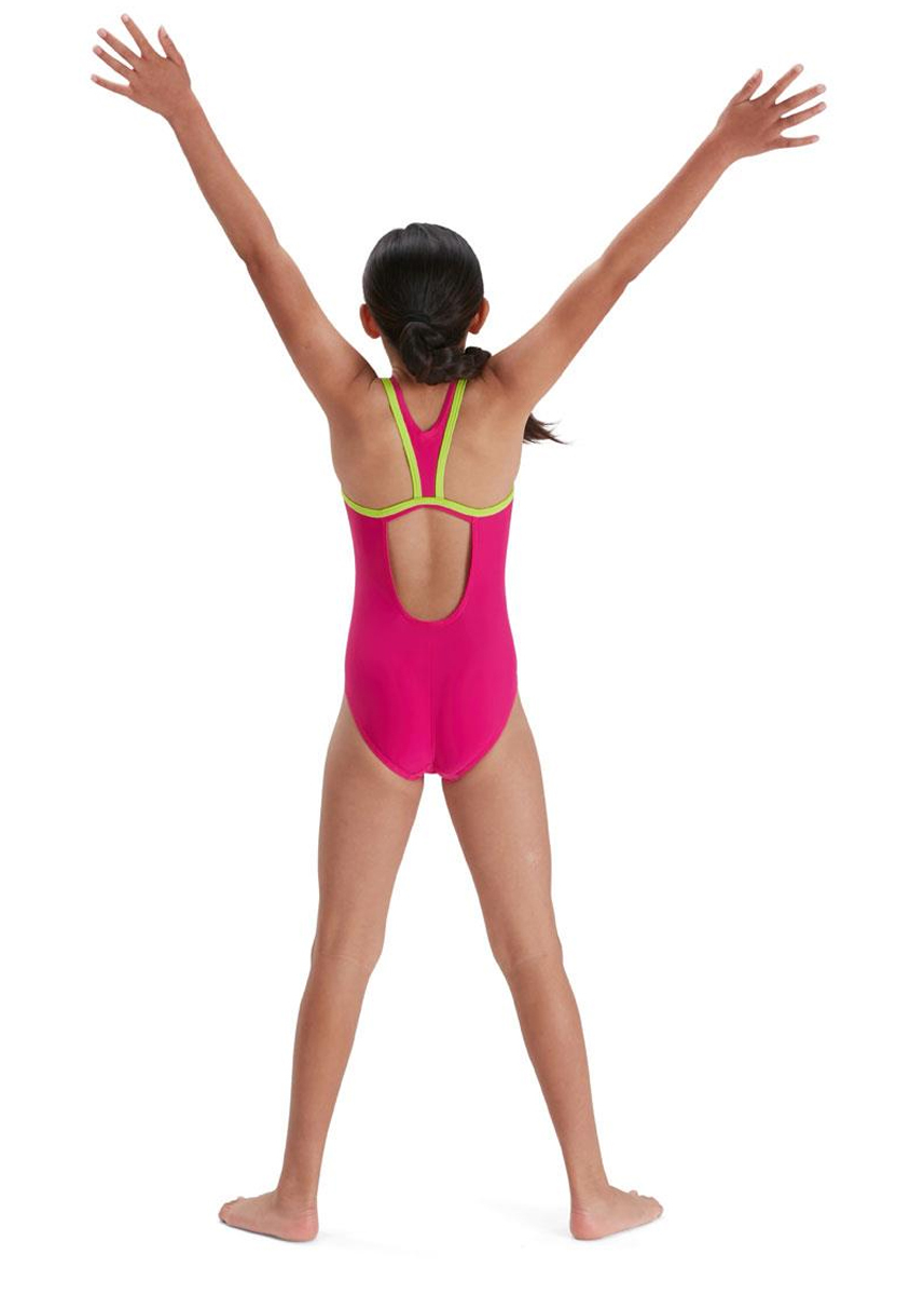 Speedo Girl's Boom Logo Placement Flyback Swimsuit - Electric Pink/ Atomic Lime