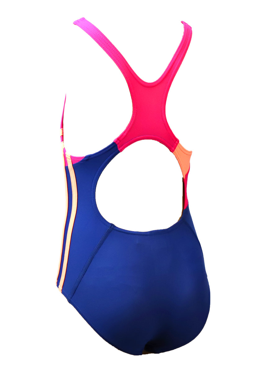 Adidas Girl's Three Stripe Colour Block Swimsuit - Purple / Pink