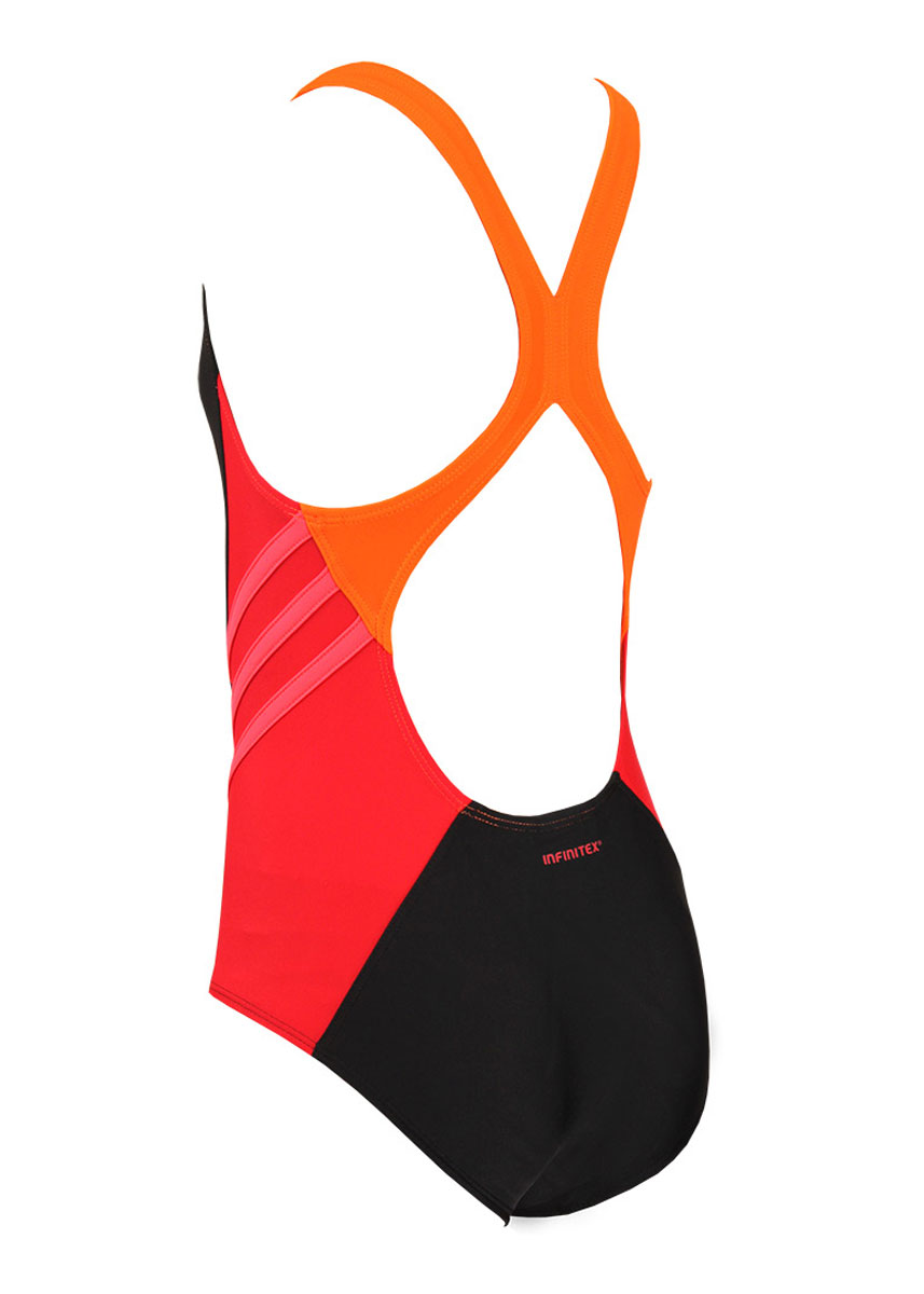 Adidas Girl's Color Block Swimsuit - Black / Ray Red