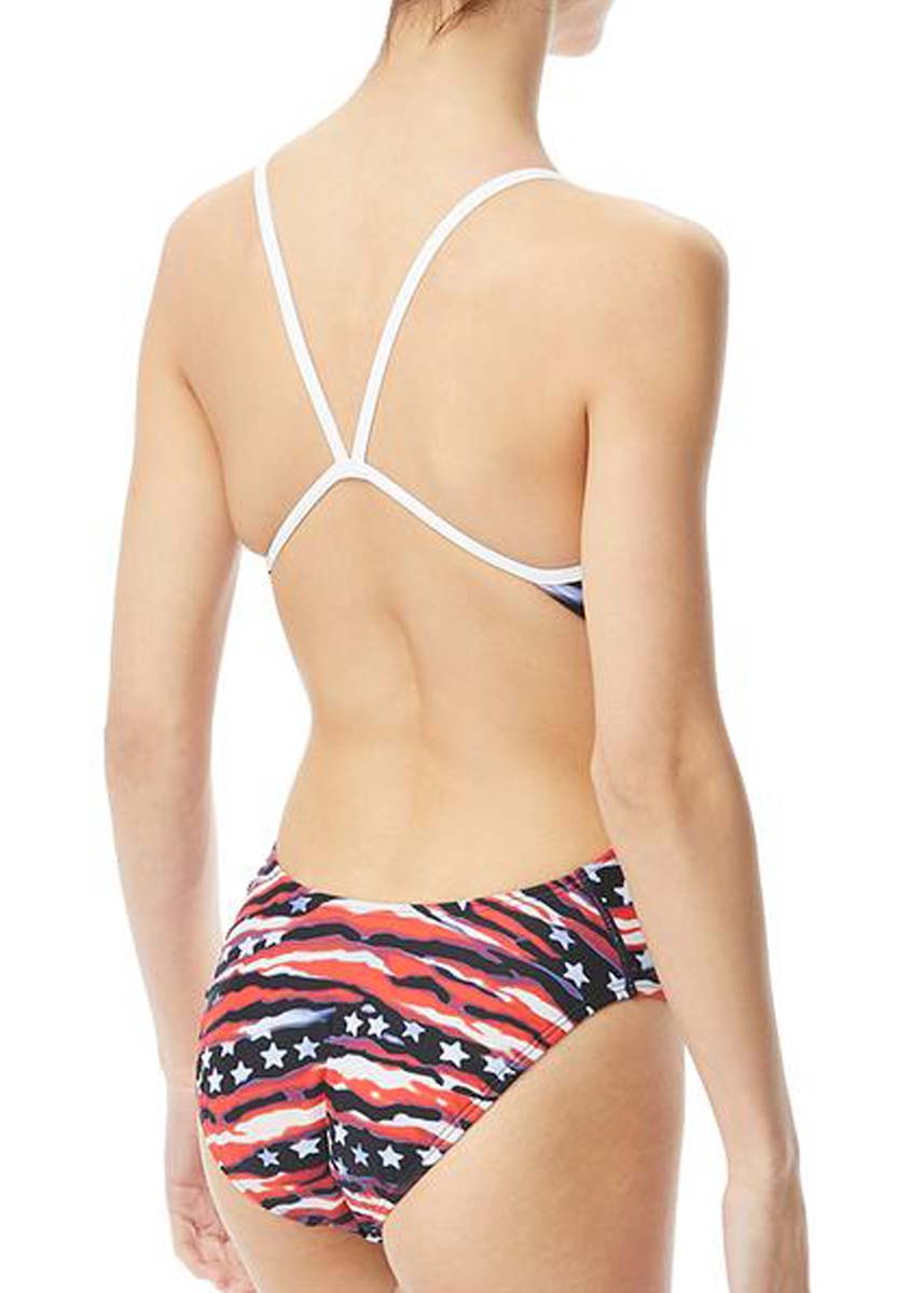 TYR Girl's All American Cutoutfit Swimsuit - Red/White/Blue
