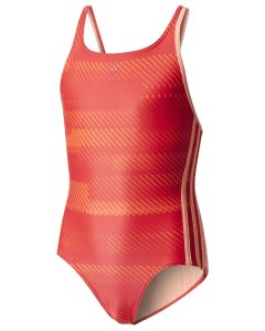 Adidas Girls 3 Stripes Graphic Swimsuit - Red Night / Sun Glow