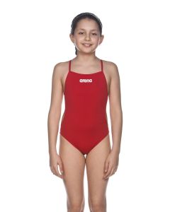 Arena Girl's Solid Lightech Swimsuit - Red / White