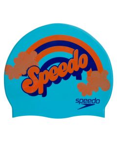 Speedo Slogan Junior Swim Cap - Aqua Splash / Navy / Pure Orange