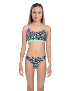 Speedo Girl's ElectricStripe Allover Tie-Back Swim Bikini Top