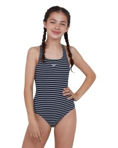 Speedo Girl's Endurance+ Printed Medalist Swimsuit - Ture Navy / White