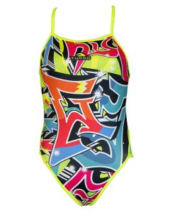 Turbo Girl's Grafitti Flour Swimsuit - Multicoloured
