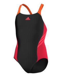 Adidas Girl's Color Block Swimsuit - Black / Ray Red