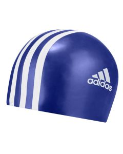 Adidas Youth Silicone 3 Stripes Swim Cap - Hi Res Blue / White 