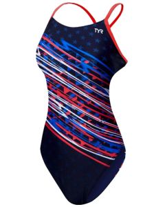 TYR Girl's Victorius Cut Out Fit Swimsuit - Blue / Red