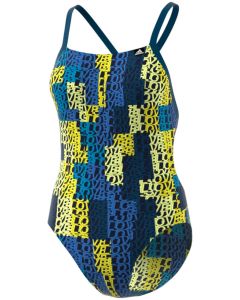 Adidas Girl's Pro Light Graphic Swimsuit - Blue/Yellow