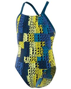 Adidas Girls Pro Light Graphic Swimsuit - Blue/Yellow