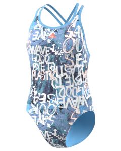 Adidas Girls Parley Swimsuit - Blue / Semi Coral