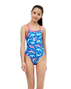 Maru Girl's Sealed with a Kiss Ecotech Sparkle Fly Back Swimsuit -  Blue