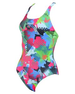Jaked Womens Teknocamou One-Piece Swimsuit - Green / Pink