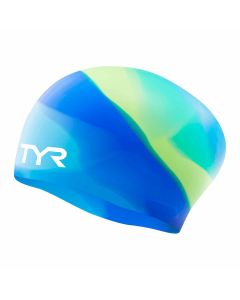 TYR Tie Dye Youth Long Haired Silicone Swim Cap - Blue/Green