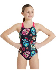 Arena Girl's Crazy Arena Lightdrop Back Swimsuit - Black/ Soft Green