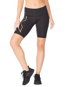 2XU Women's Light Speed Mid-Rise Compression Shorts - Black / Gold Reflective