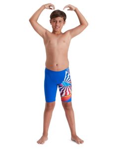 Speedo Boy's Fast Lane Placement V Cut Jammer - Blue/ Salso/ Lime