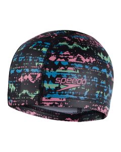 Speedo Junior Printed Pace Cap - Black/ Lapis Blue/ Neon Fire