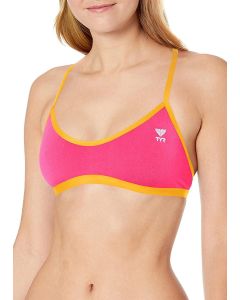 TYR solid crosscut tieback bikini top - roza/oranžna