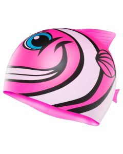TYR Kids Happy Fish Silicone Swim Cap - Pink/Black