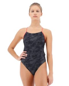 TYR Blackout Camo Cutout Fit Swimsuit - Black/ Red