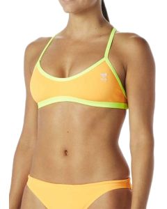 TYR Solid Crosscut Tieback Bikini Top - Orange/Pink