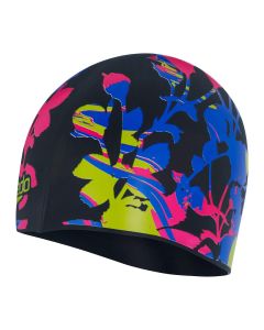 Speedo Junior Printed Silicone Cap - Electric Pink/ Blue Flame/ Atomic Lime