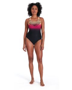 Speedo Digital Placement Medalist Swimsuit - Black/ Papaya Punch/ Magenta