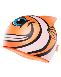 TYR Kids Happy Fish Silicone Swim Cap - Orange/Black