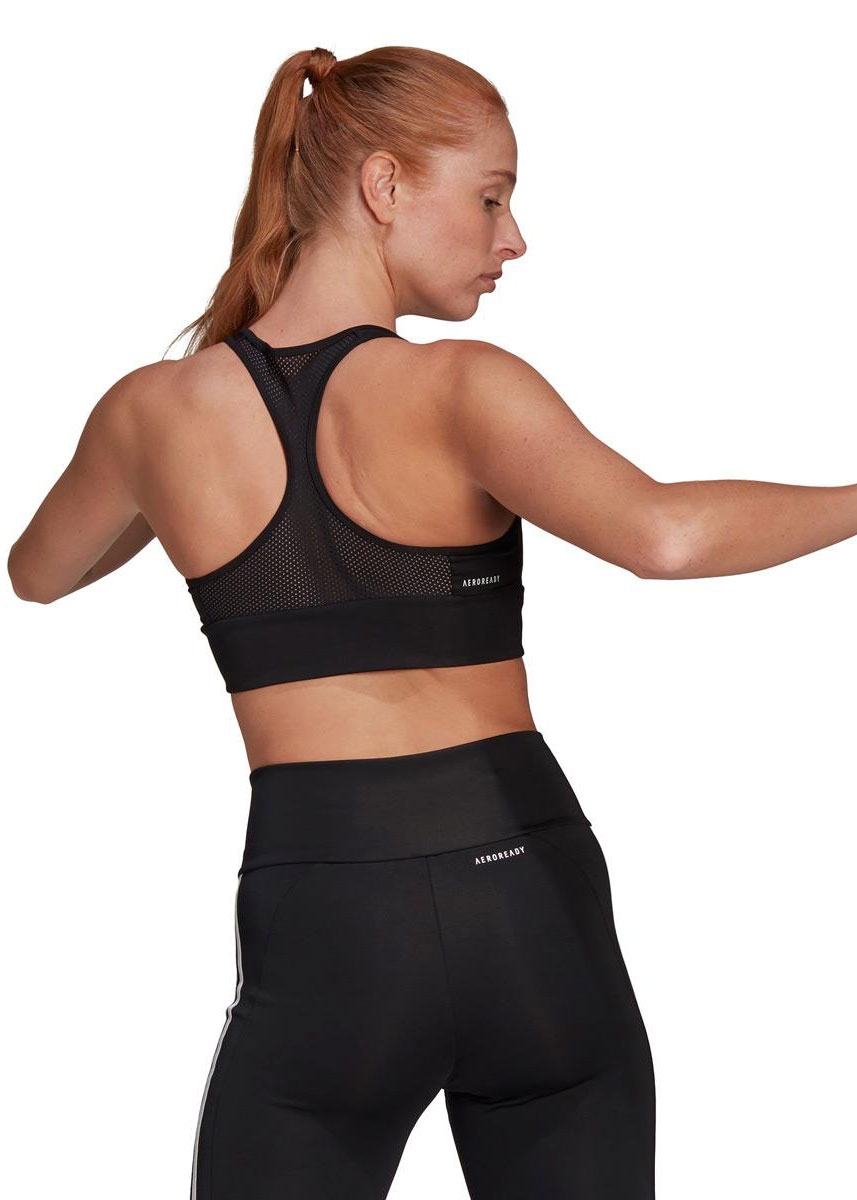Adidas Women's Aeroready Designed 2 Move Logo Padded Sports Bra Top - Black