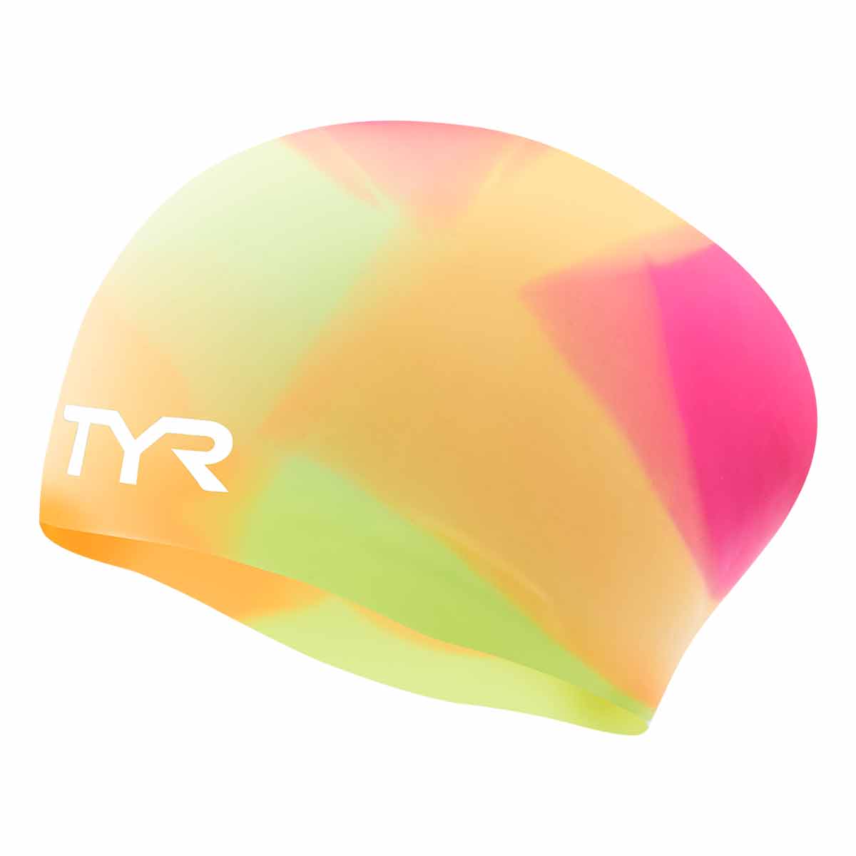 TYR Tie Dye Youth Long Haired Silicone Swim Cap - Pink/Yellow/Orange