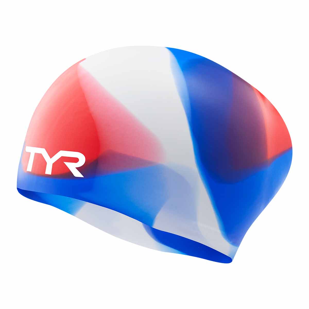TYR Tie Dye Youth Long Haired Silicone Swim Cap - Red/White/Blue