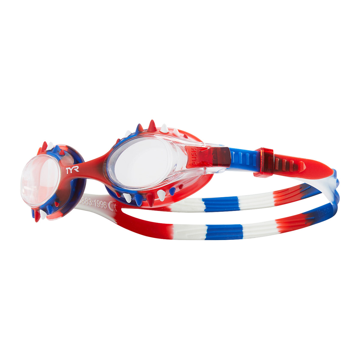 TYR Swimple Spikes Tie Dye Kids Goggles - Clear/Red/Blue
