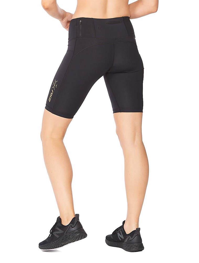 2XU Women's Light Speed Mid-Rise Compression Shorts - Black / Gold Reflective