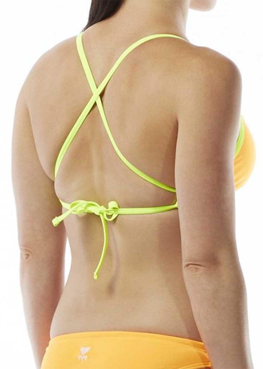 TYR Solid Crosscut Tieback Bikini Top - Orange/Pink