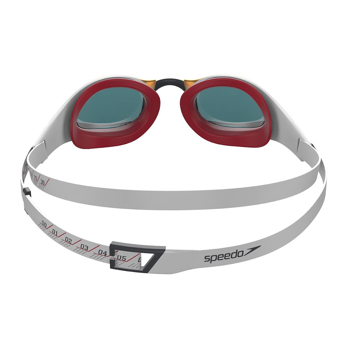 Speedo Fastskin Pure Focus Mirror Goggles - White/ Phoenix Red/ USA Charcoal/ Ruby Mirror