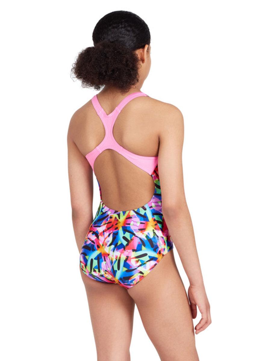 Zoggs Girls Rowleeback Swimsuit - Rainbow Palms Print