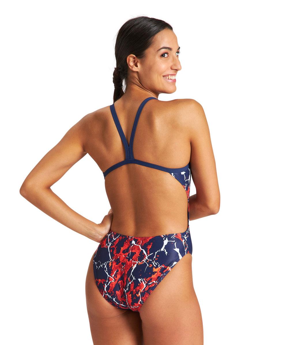 Arena Earth Texture Challenge Back Swimsuit - Navy/ Red